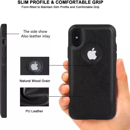 For iPhone X XR Xs Max Shockproof Leather Premium Slim Case Non-Slip Grip Cover