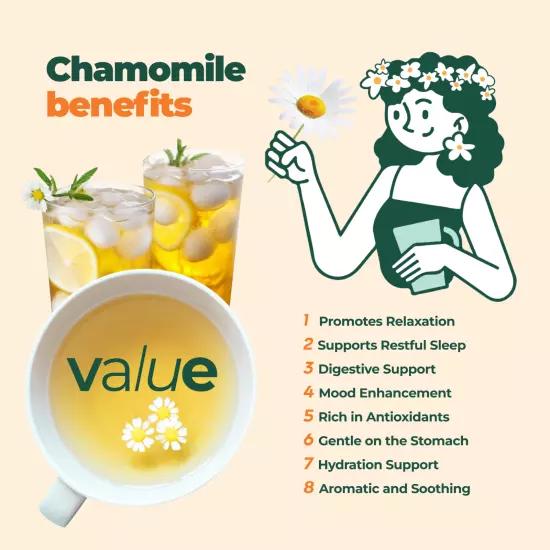 Chamomile Tea bags - no stems, 100% Natural Herbal Tea, 60 bags, USA seller