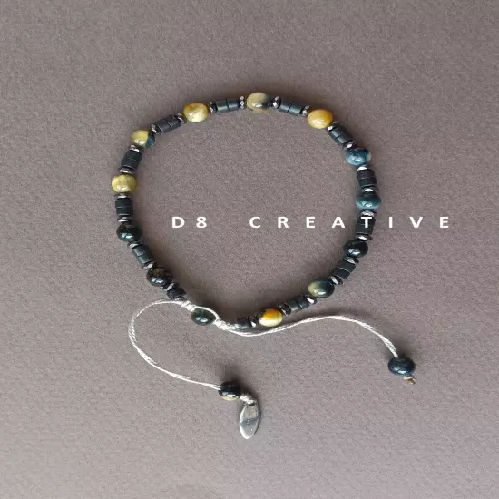 New men's gold hawk's eye with onyx and hematite handwoven bracelet