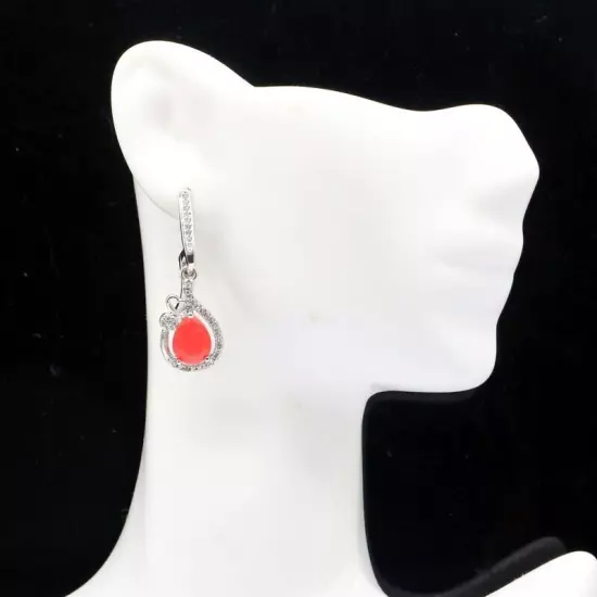 New Arrival Red Rubies White CZ Jewelry For Woman's Silver Earrings 