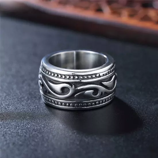 Men's Vintage Big Wedding Band Ring Stainless Steel Celtic Flower Rock Punk Ring