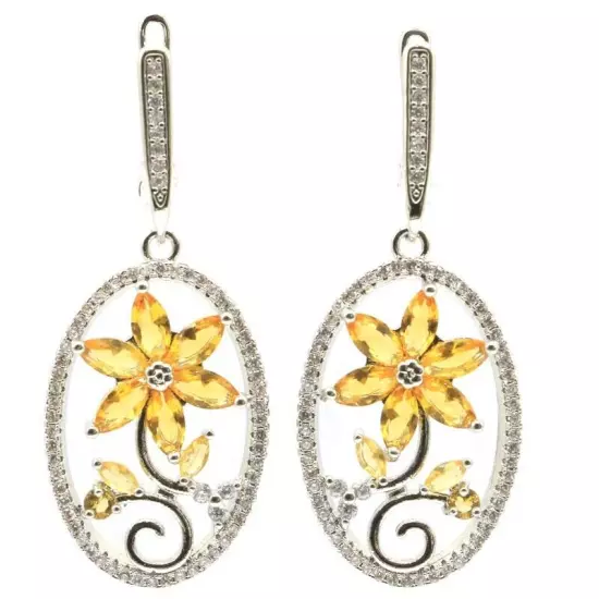 Highly Recommend Golden Citrine CZ Women Engagement Silver Earrings 