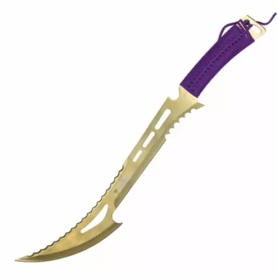 Fantasy Knife | 24" Overall Curved Sawback Blade Machete Purple Gold + Sheath