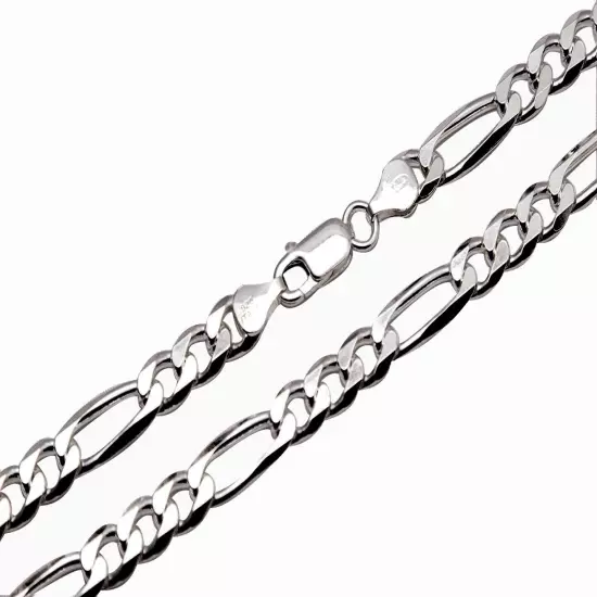 .925 Sterling Silver Figaro Link Chain Necklace 1mm-17mm Sz 16"-36"