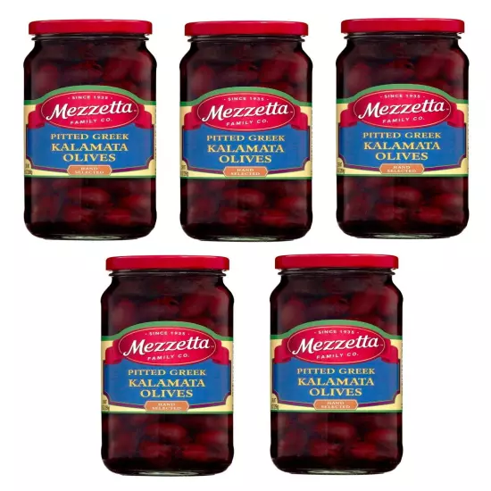 Mezzetta Pitted Greek Kalamata Olives – 5 Pack, 9.5 oz Glass Jars | Gluten-Free