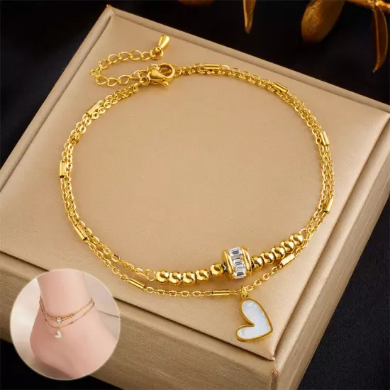 Fashion Jewelry Boho Classic Love Heart Ankle Chain Double Layer Chain Bracelet 