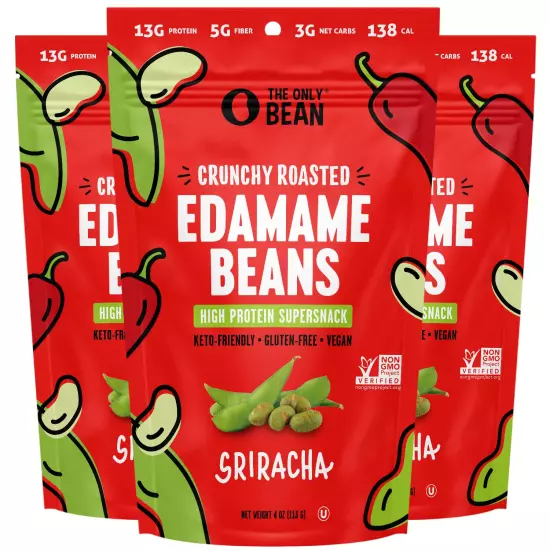 Crunchy Roasted Edamame Snack (Sriracha), High Protein Snacks (13G) Healthy Prot