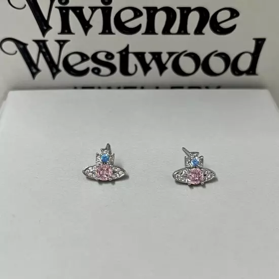 Vivienne Westwood Pink Crystal Earrings Mini Earrings with Gift Box