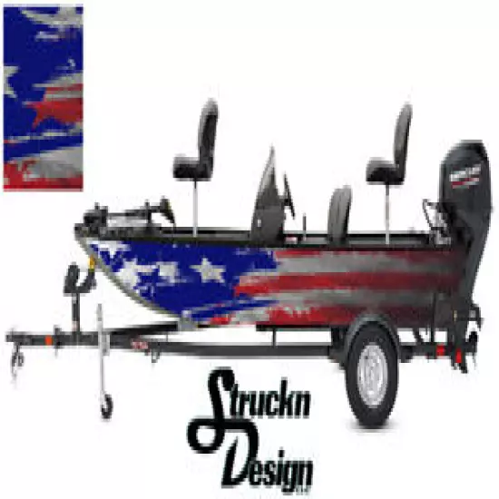 Distressed American Flag USA Fish Graphic Wrap Kit Fishing Boat Bass Decal Vinyl