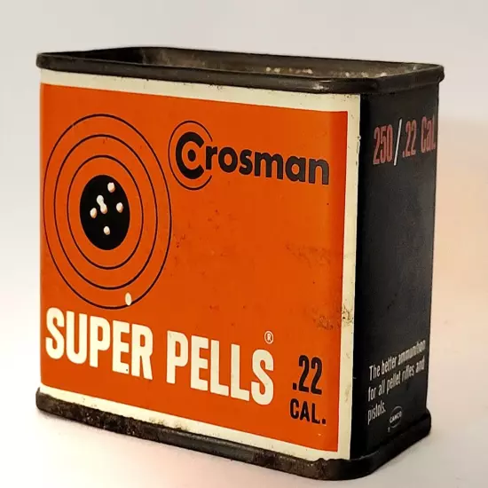 Vintage Crossman Super Pells .22 Cal Air Gun Pellets Advertising Tin (Full)