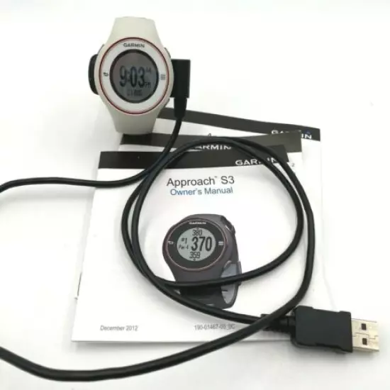 ONE OWNER GARMIN APPROACH S3 RED WHITE BAND WITH AC ADAPTER AND OWNERS MANUAL