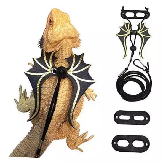  Bearded Dragon Lizard Leash Harness - 3 Size Pack Dinosaur Wing Lizard 