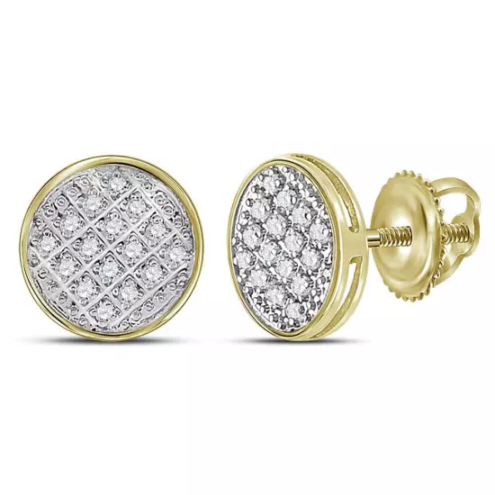 10K Yellow Gold Mens Round Diamond Circle Cluster Stud Earrings 1/12 Cttw