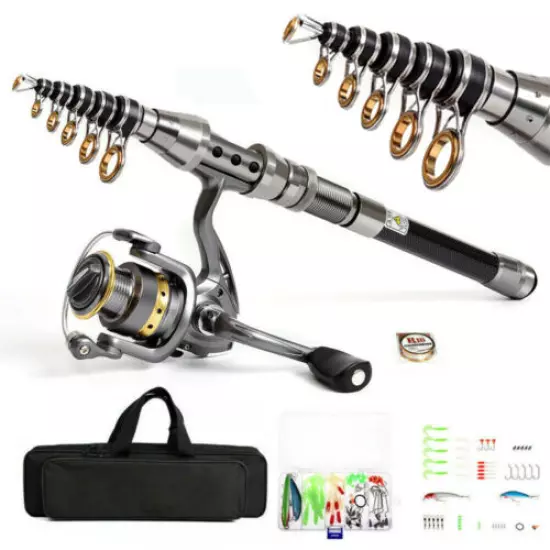 Telescopic Fishing Rod Sea Saltwater Spinning Pole Reel Combo 100M Line Full Kit