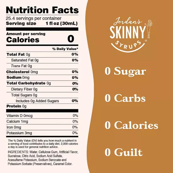 Jordan'S Skinny Syrups Sugar Free Coffee Syrup, Vanilla Flavor Drink Mix, Zero C