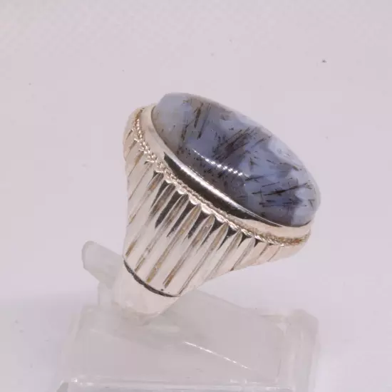 Ring Band Silver Mens Size 8.75US Jewelry 21.5g Rare Agate عقيق مسماري Handmade