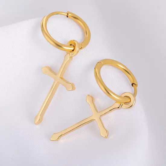 Fashion 18k Gold Plated Cross Dangle Drop Earring Women Jewelry Gift Accessories