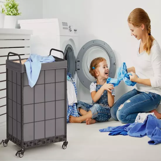 Laundry Hamper with Heavy Duty Rolling Lockable Wheels; Durable Laundry Basket