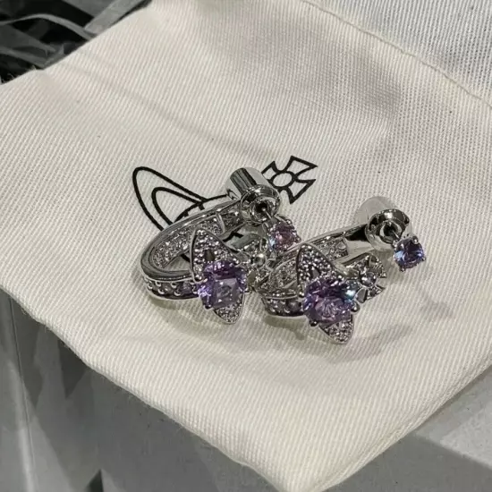 1Pair Vivienne Westwood Crystal Earrings Ear Stud with Packaging Box