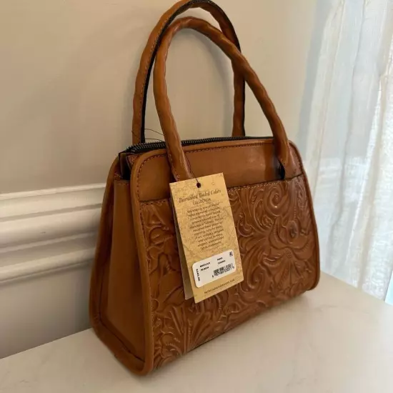 NWT Patricia Nash Burnished Tooled Colors Paris Cognac Brown Crossbody Handbag