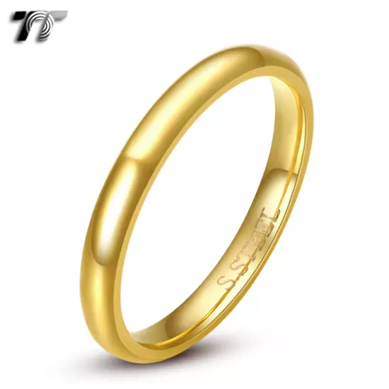 TT 2-10mm Width Gold Stainless Steel Wedding Band Ring Size 2-15 (R03J)2024 NEW