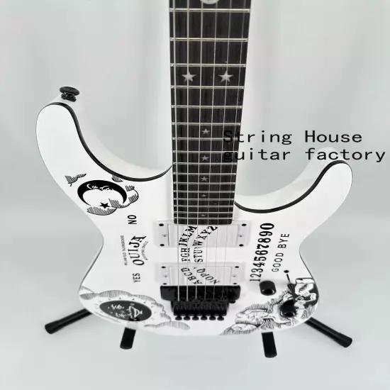 Factory Made White Ouija ST Electric Guitar Maple Neck Black Fretboard HH Pickup