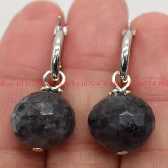 8/10/12mm Natural Multicolor Gemstone Round Beads Silver Leverback Earrings