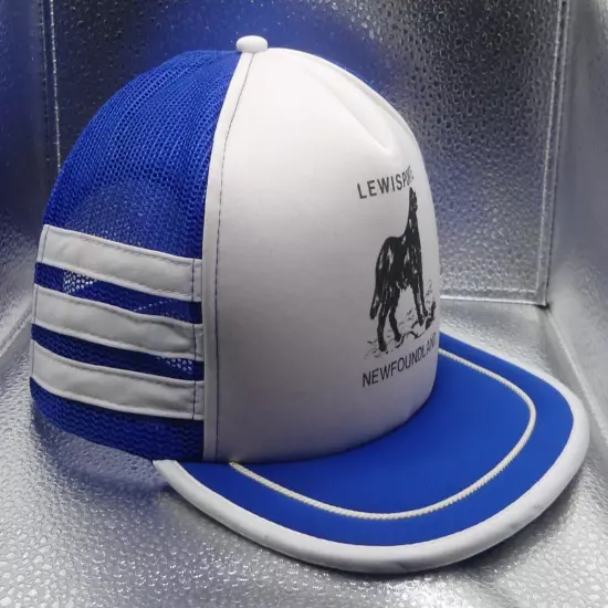  Lewisporte Newfoundland Three 3 Stripe Destination Hat Cap White Blue Vintage