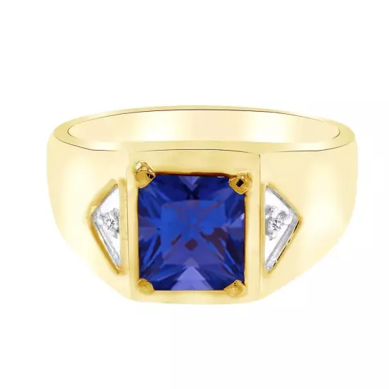 14K Gold Plated Simulated Blue Sapphire Diamond Accent Ring For Mens