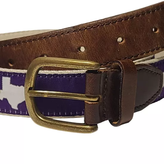 State Tradition Belt Purple White Leather USA Men Sz 38 Traditional Game Day TCU