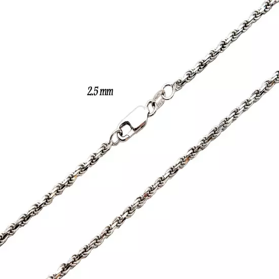 14k Solid White Gold Rope Chain Necklace D/cut 1mm-5mm Mens' Women Sz 16"-30"