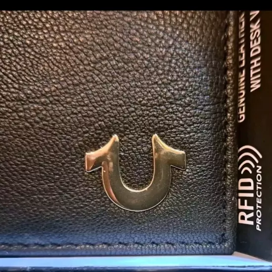  TRUE RELIGION WORLD TOUR brand Wallet genuine leather BLACK soft bifold 