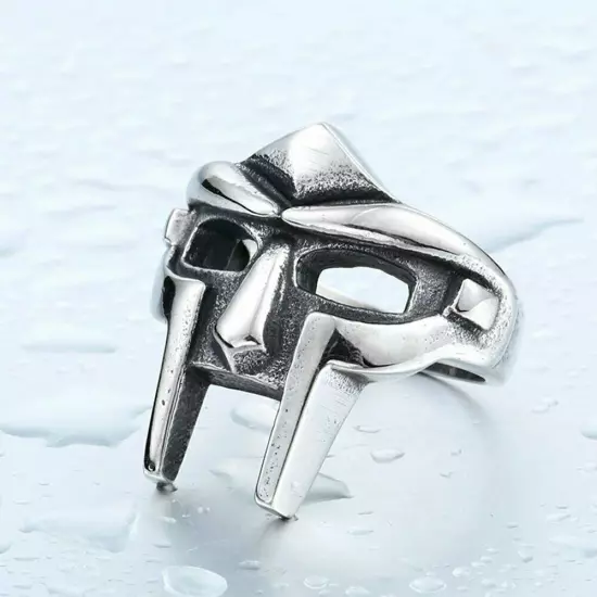 Size 7-14 MF DOOM Mask Gladiator Style Stainless Steel Ring Silver Stainless+