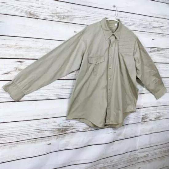 L.L. Bean Mens Shirt Sz XL 17-17 1/2 Khaki Button Up Left Shoulder Pad Hunting 