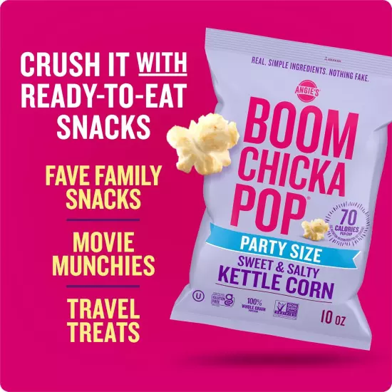 Angie's BOOMCHICKAPOP Sweet and Salty Kettle Popcorn,Gluten Free,Party Size 10oz