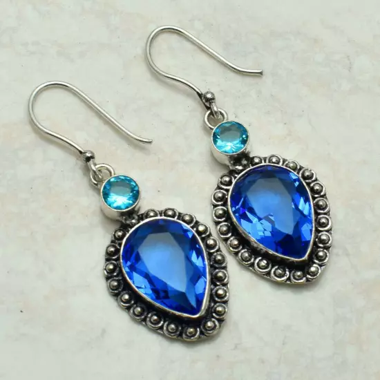 Tanzanite Blue Topaz Handmade Drop Dangle Earrings Jewelry 2" AE-52509