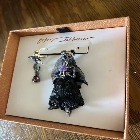 Betsey Johnson Halloween Dark Magic Skeleton Bride Bat Mismatch Earrings,*NEW!*