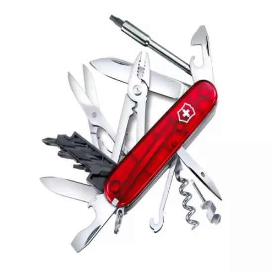 Victorinox CYBERTOOL 34 RUBY / Swiss Army Knife W/ Black Leather Clip Pouch