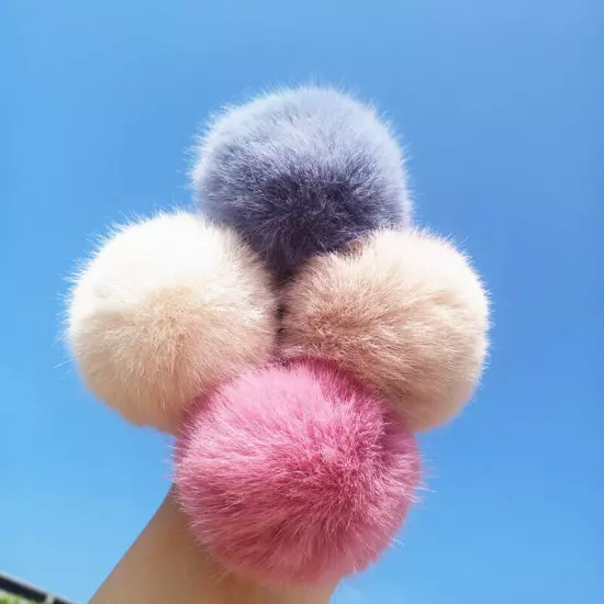 2/1PCS 6/5cm Fluffy Pompom Elastic Hair Ties Bobbles Fur Ball Ponytail Band