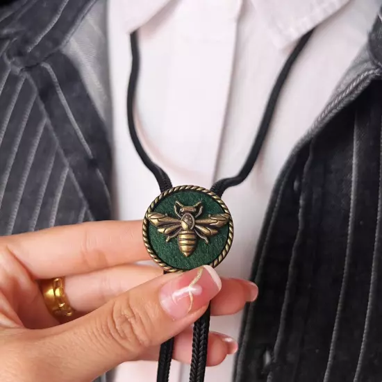 Vintage Men BOLO Tie Honeybee Wedding Pendant Necklace Alloy Western Cowboy