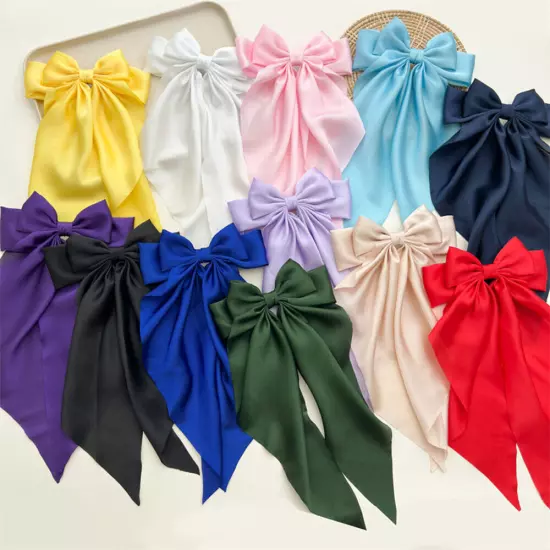 Women Big Bow Hair Clip Satin Ribbon Hairpin Two-layer Bow Long Ribbon Barrette⊱