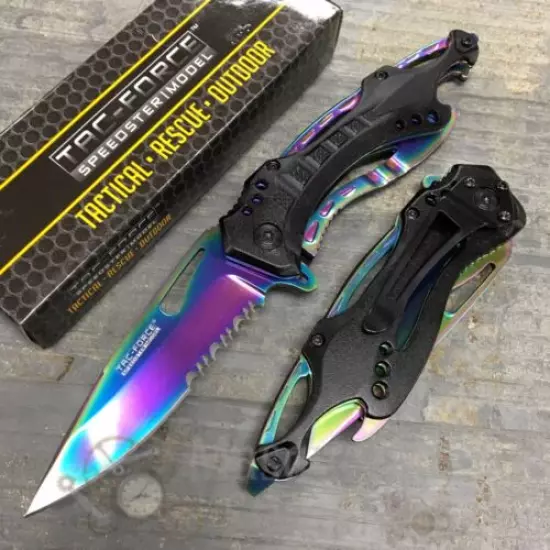 Tac Force Half Serrated Rainbow Blade Tactical Spring Assisted Pocketknife