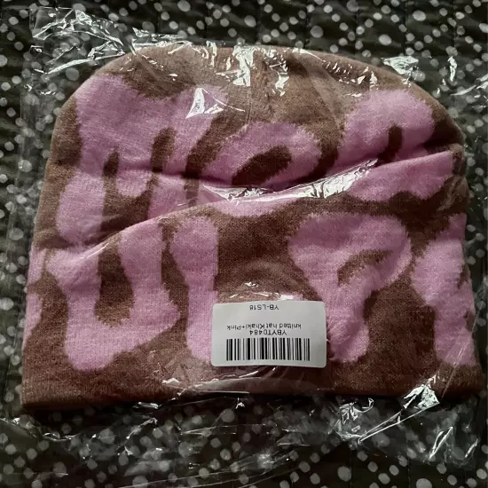 WOMEN'S MEA CULPA Y2K BEANIE KNIT CAP-TAN WITH PINK-ONE SIZE-NWT!