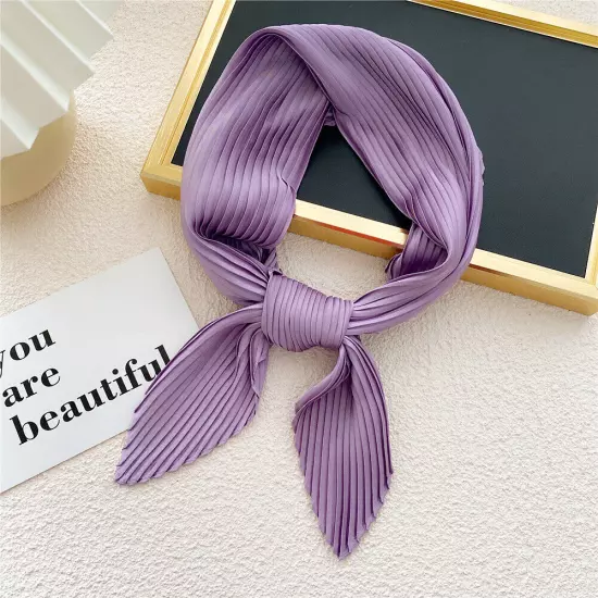 Women's Square Silk Pleated Head Hair Neck Scarf Satin Neckerchief Scarf