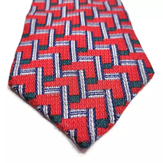 Spauldings Chicago Red Green Blue Stair Pattern Professional SILK 1980s Necktie