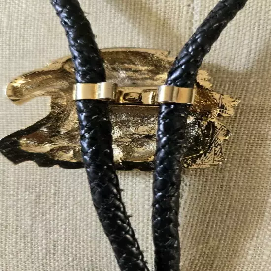 Black Bolo tie with Gold Tone Eagle Clasp 30 Inch Tie