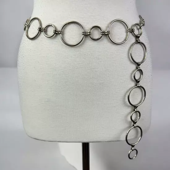 Silver Chain Circle Metal Medallion Waist Belt Punk Rock Glam Grunge Y2K Small