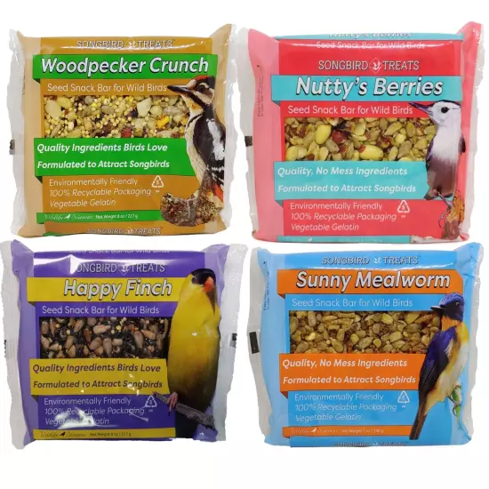 Songbird Treats Seed Cake Variety 4 Pack of Seed Cakes | 8 oz Bird Seed Cakes...