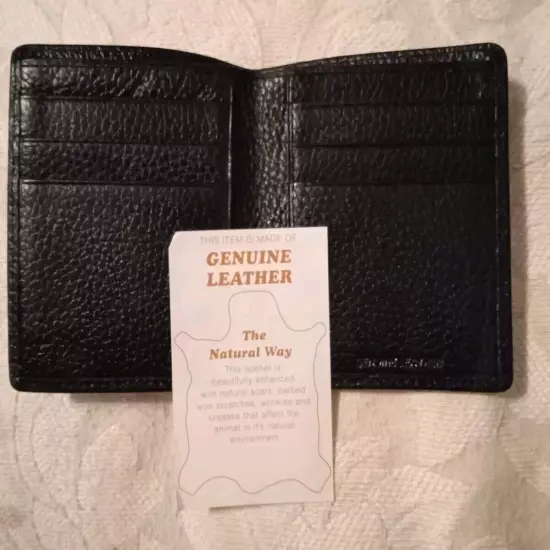 Vintage Men’s Vertical Wallet Bifold Pebbled Black Leather Cards Cash Slot