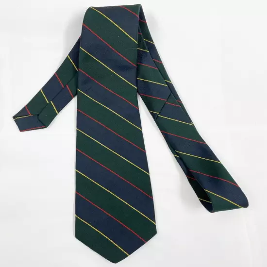 417 Van Heusen Thin Short Green Blue Regimental Striped Repp Silk Tie 2.5" x 50"